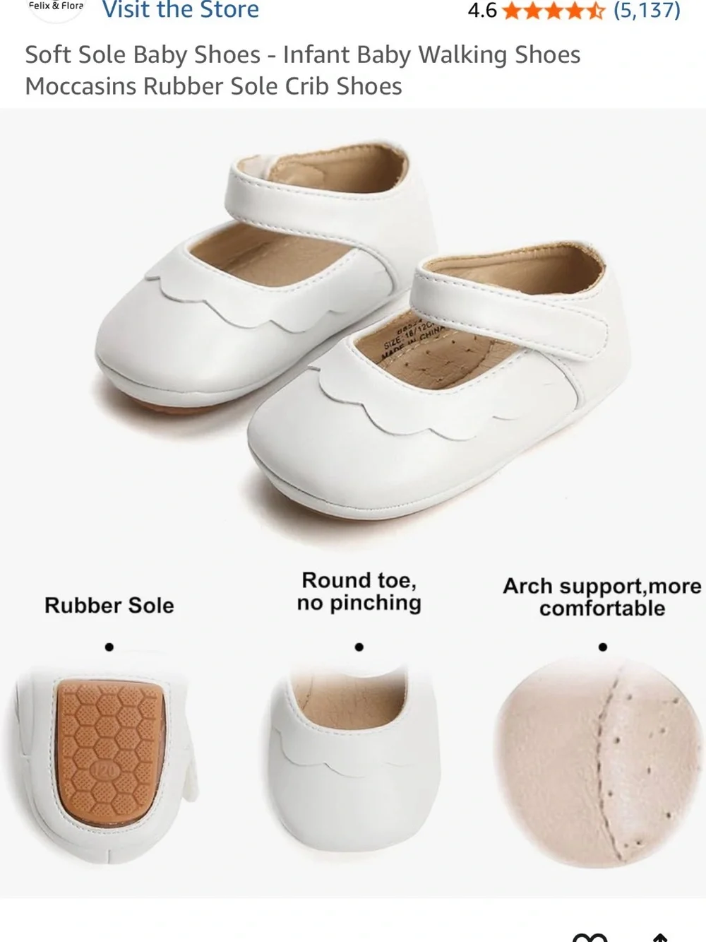 Felix and Flora Baby Girls White Soft Sole Shoes 12-18 Months